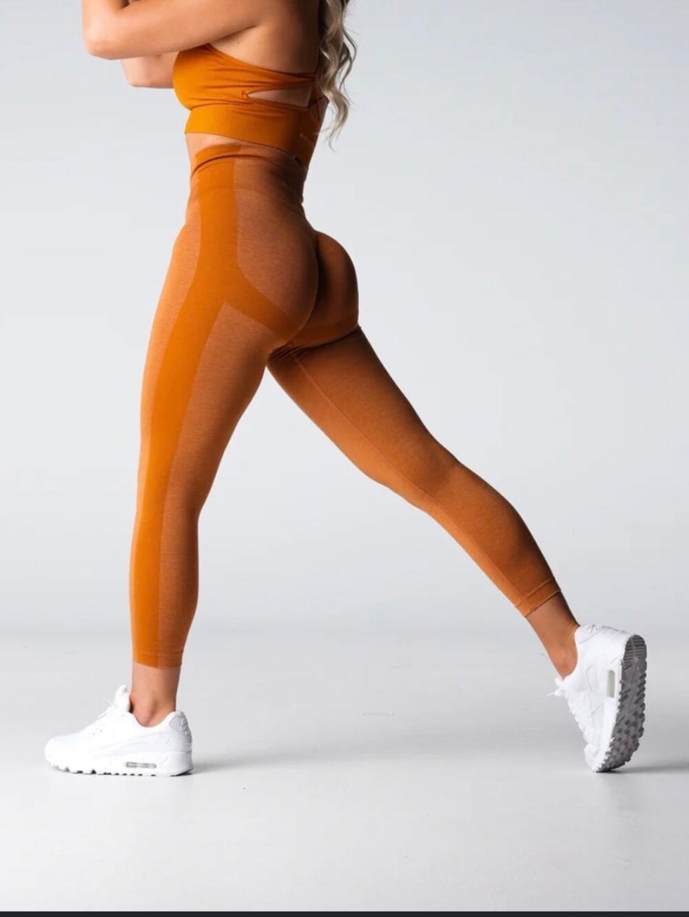 NVGTN Orange Contour Seamless Leggings & Crop Top Gym Set Workout Size XL New